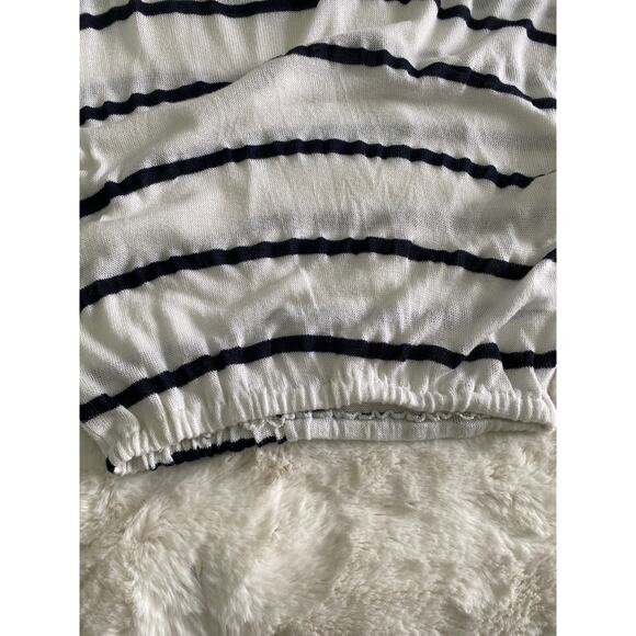 Papaya Semi Sheer Coastal Open Knit Black White Stripe Dolman 1/2 Sleeve Top Med - Picture 10 of 10